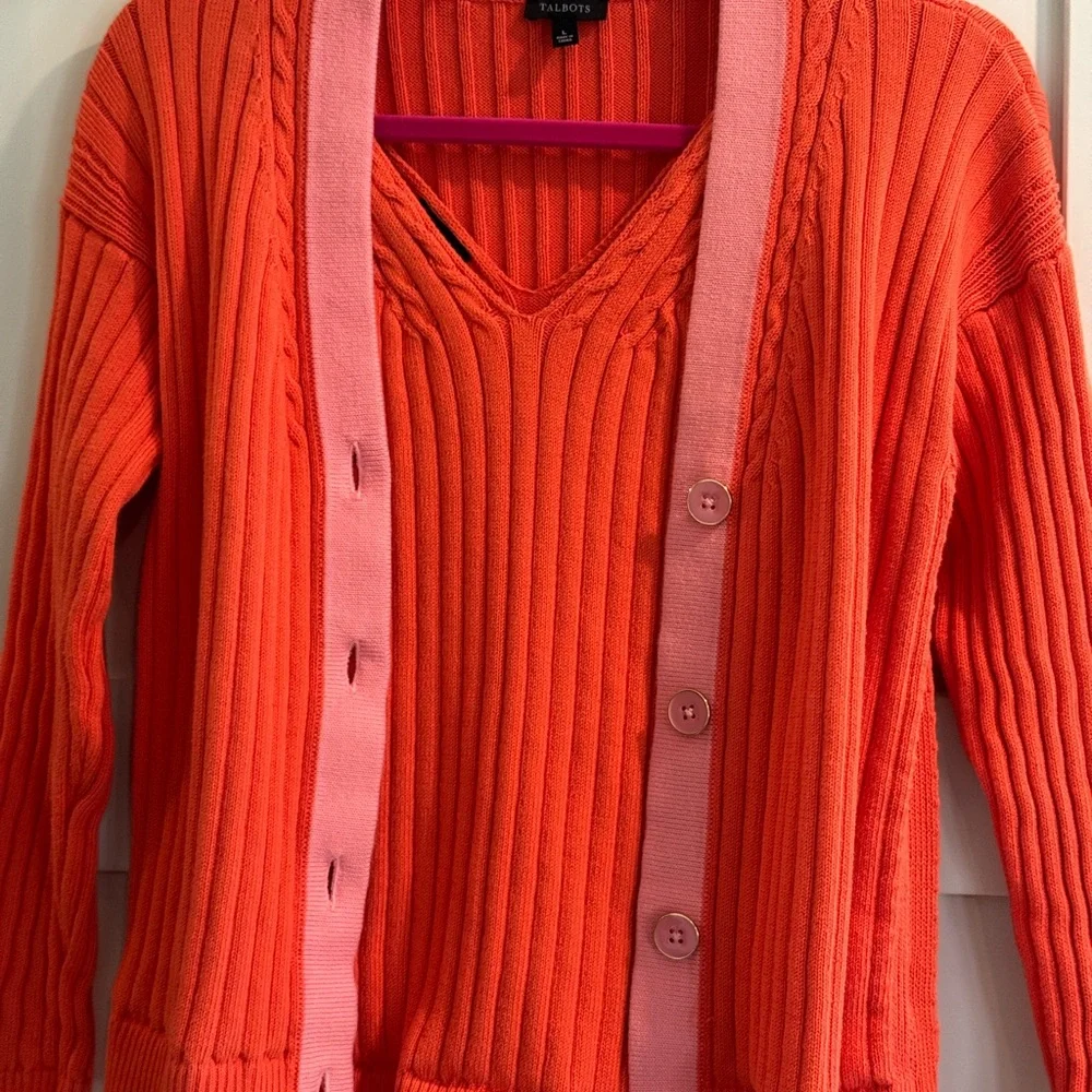 Talbots Orange and Pink Ribbed Cardigan set - Picture 5 of 12